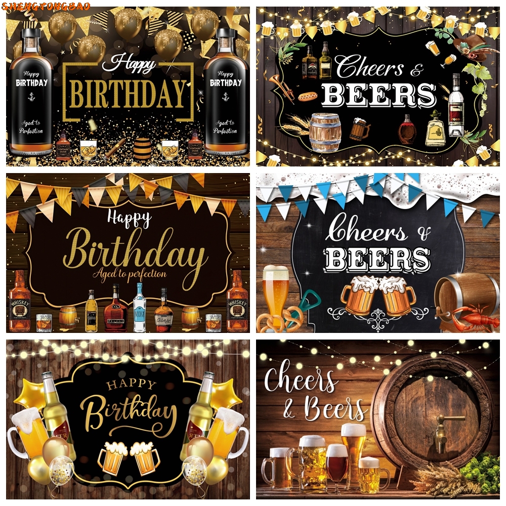 Wine Beer Photo - Cheers Beer Happy Birthday Photography Backdrop