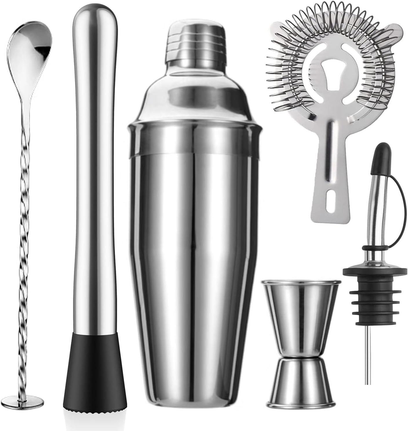 Muddler Cocktail Bar - 6-Piece Cocktail Shaker Set 24oz Shaker