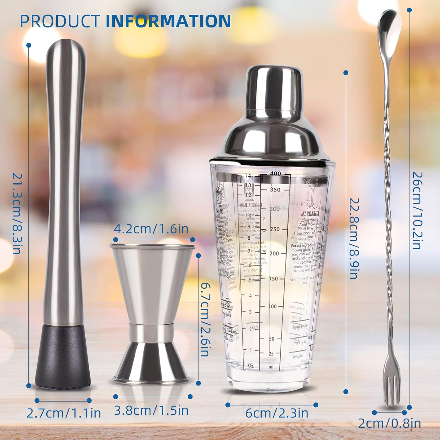 Cocktail Shaker Set,14 oz Glas - Muddler Cocktail Bar avaliação e preço