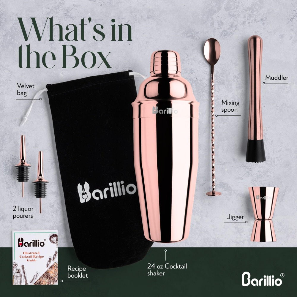 8-Piece Rose Gold Cocktail Sha - Muddler Cocktail Bar avaliação e preço