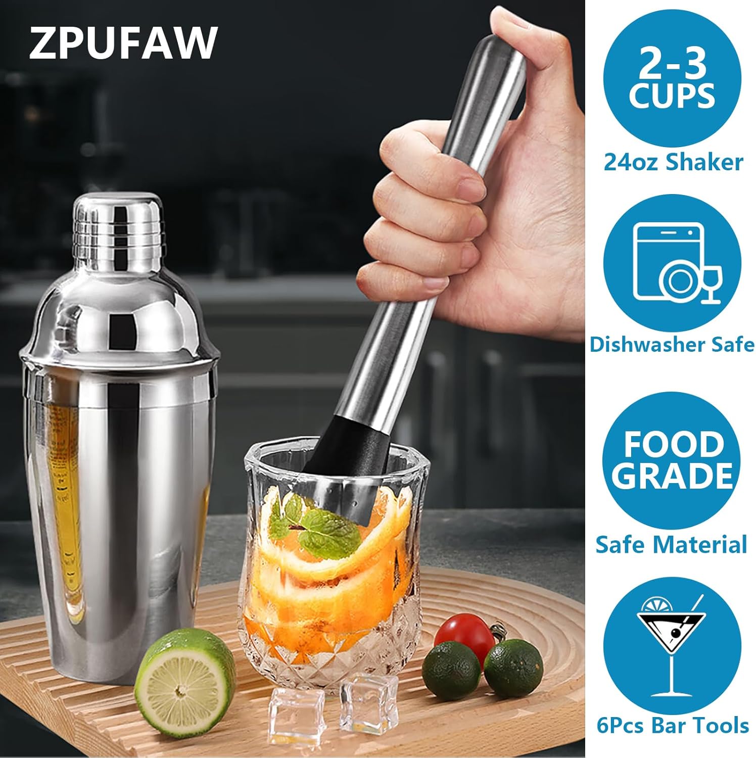 6-Piece Cocktail Shaker Set 24 - Muddler Cocktail Bar avaliação e preço